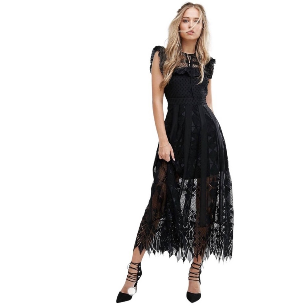 Foxiedox black lace maxi dress size small